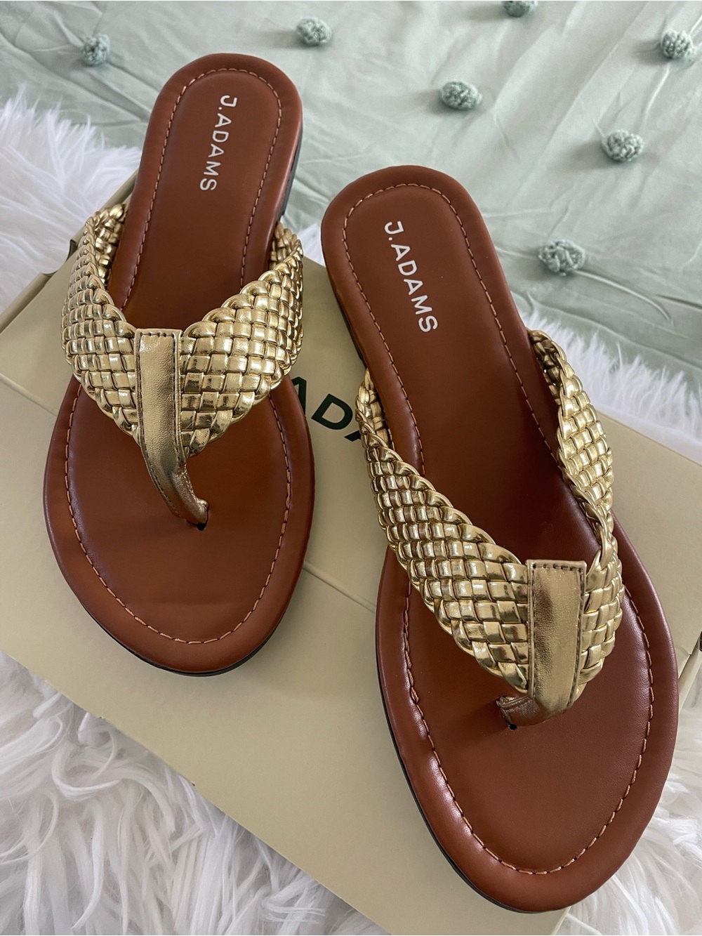 J. Adams Gold Braided Thong Sandals